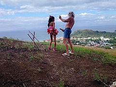 Freak Enjoying Petite Beauty On The Beach And Mountain With Giant Cock
