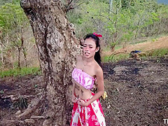 Freak Enjoying Petite Beauty On The Beach And Mountain With Giant Cock