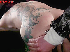 Public BDSM slut in horse role gets spanked and whipped