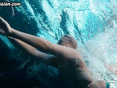 Busty lez babes titsplaying and scissoring outdoor on pool