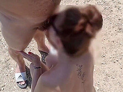 Walk Together And Then The Stepdaughter Blows Her Stepfather In Public On A Nudist Beach