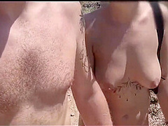Walk Together And Then The Stepdaughter Blows Her Stepfather In Public On A Nudist Beach