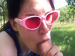 Brunette Passionate Blowjob In The Forest - Facial Cumshot 5 Min