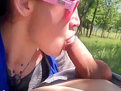 Brunette Passionate Blowjob In The Forest - Facial Cumshot 5 Min