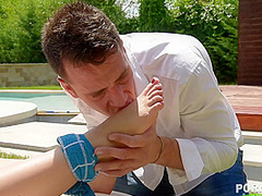 Sunshine Foot Fucking - Hot Busty Babe Receives Cum On Feet - PornWorld
