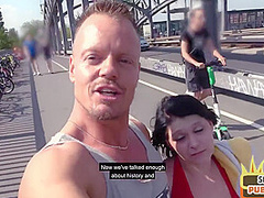 Real public fucked German lady rides sex date cock outdoor