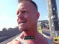 Real public fucked German lady rides sex date cock outdoor