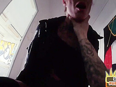 Tattooed German lady POV fucked by sex date on public place