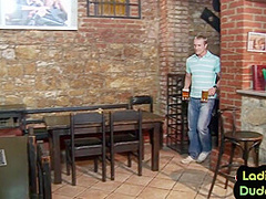 Strapon dominas peg guys asshole in public cafe 3some