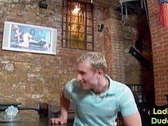 Strapon dominas peg guys asshole in public cafe 3some