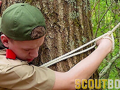 ScoutBoys Hung DILF Bishop Angus barebacks two shy twinks in forest