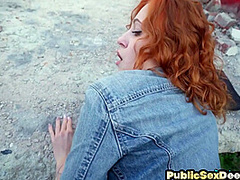 Redhead amateur babe got pick up and fucked outdoor in POV