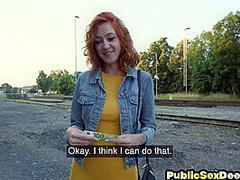 Redhead amateur babe got pick up and fucked outdoor in POV