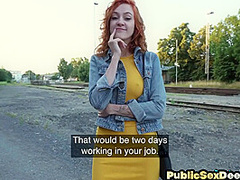 Redhead amateur babe got pick up and fucked outdoor in POV