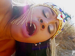 Ebony Babe Gets Deep Fucked Outdoor By A White Man With Big Dick