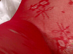 Mature Karolina Returns Stripping Out Of Her Red Fishnet Thingies And Shows Off Her Milf Hairy Body