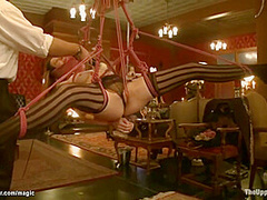 Slave Playing With Cutlery At Party