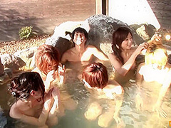 Group Of Japanese Babes Get Banged Outside In The Water By More Guys