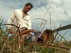 Busty Mistress Gets Tight Ass And Pussy Fucked By Her Older Worker Outdoor