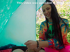 Brunette Hippie Makes Outdoor Handjob For Free