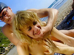 Threesome At The Beach With Blonde French Slut