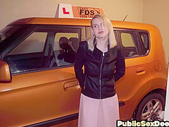 Real driving babe public fucked in garage by instructor