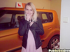 Real driving babe public fucked in garage by instructor