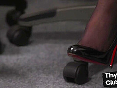 Voyeur femdom ladies teasing small cock in their office