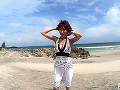 Busty Japanese Babe Blows A Hairy Cock Pov By The Sea
