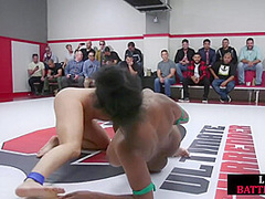Public lezdom wrestling pussyeating