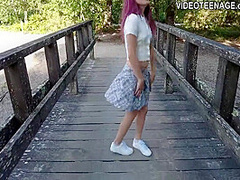 18 Year Cute Girl Outdoor With Mini Skirt