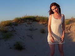 This Horny Bitch Strips Naked, Touches Her Vagina In The Dunes And Then Fingers Herself
