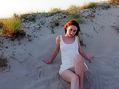 This Horny Bitch Strips Naked, Touches Her Vagina In The Dunes And Then Fingers Herself