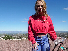 Hitchhiking Teen Natalie Knight Cums in the Backseat of a Car