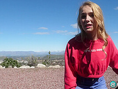 Hitchhiking Teen Natalie Knight Cums in the Backseat of a Car