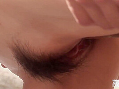 Skinny Japanese Babe Gets Her Hairy Pussy Pounded And Creampied By The Sea