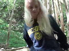 Blonde Cutie Getting Her Tight Pussy Fucked In The Forest