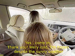 busty girl surprised me while jerking off in the car