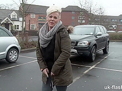 Short Hair British MILF Flashing and Pissing all Over Town for UK-Flashers