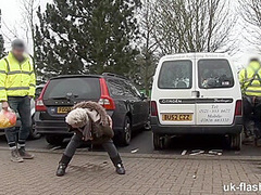 Short Hair British MILF Flashing and Pissing all Over Town for UK-Flashers