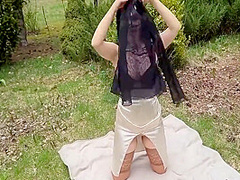 Another Outdoor Kinky Show In Brown Stockings