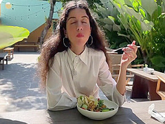 Katty West - I Asked A Friend To Cum On My Face In A Cafe So I Could Eat Food With Sperm - Public Cumwalk 10 Min