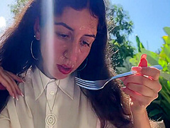 Katty West - I Asked A Friend To Cum On My Face In A Cafe So I Could Eat Food With Sperm - Public Cumwalk 10 Min