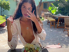 Katty West - I Asked A Friend To Cum On My Face In A Cafe So I Could Eat Food With Sperm - Public Cumwalk 10 Min