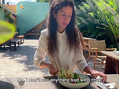 Katty West - I Asked A Friend To Cum On My Face In A Cafe So I Could Eat Food With Sperm - Public Cumwalk 10 Min