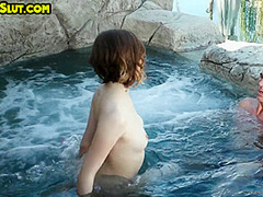 Cockhungry 21yo babe pussydrilled outdoors by the pool