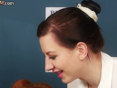 Police CFNM femdoms jerk cock in voyeuristic threesome