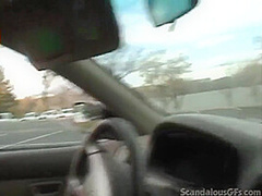 Busty blonde blows dick in POV public car park