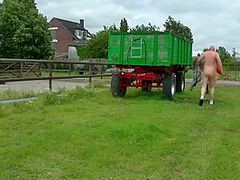 Riding His Old And Thick Cock On The Lawn