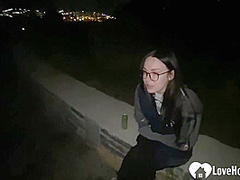 Nerdy babe gets plowed in the park